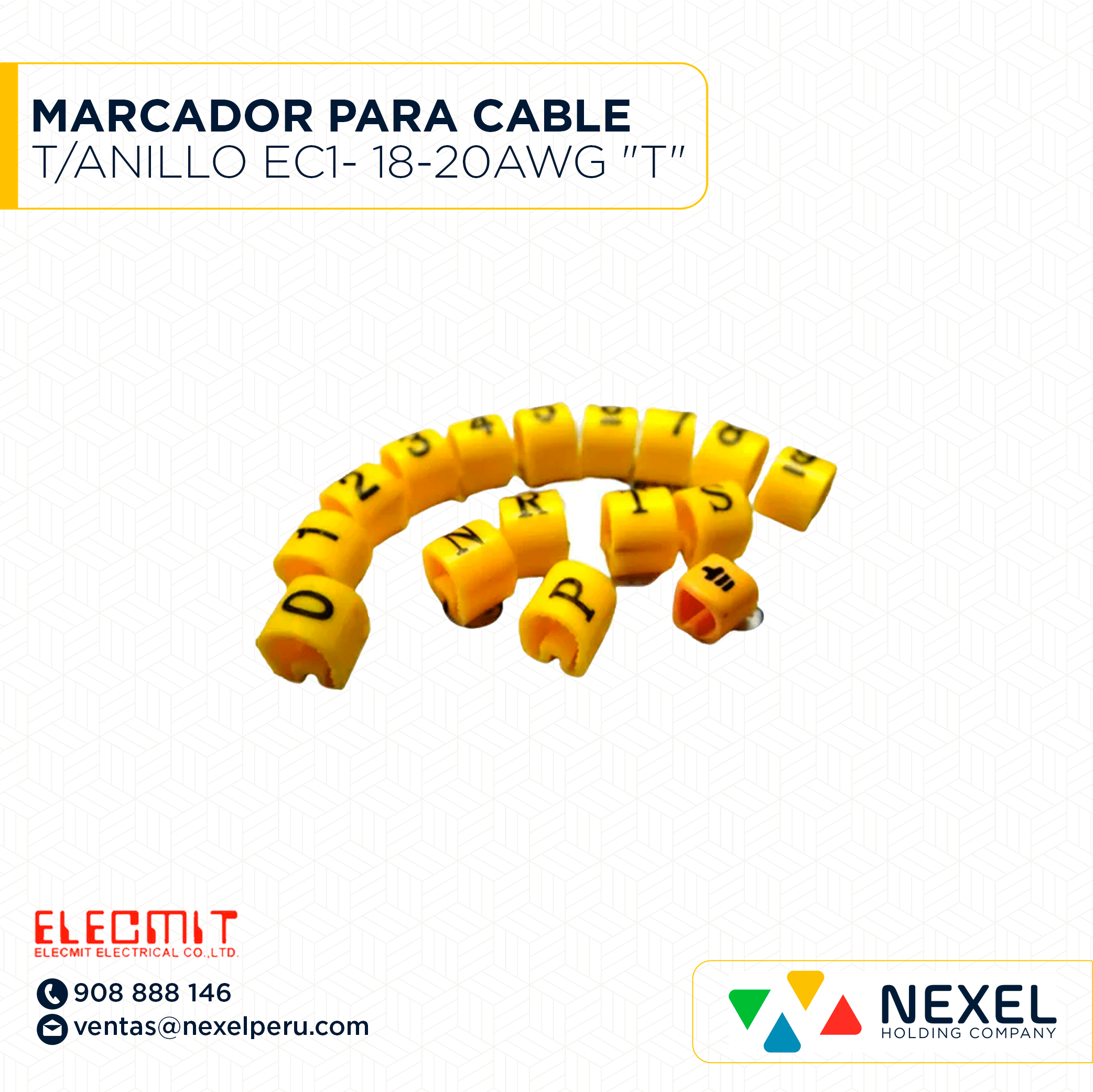 MARCADOR PARA CABLE T/ANILLO EC1- 18-20AWG "T" ELECMIT