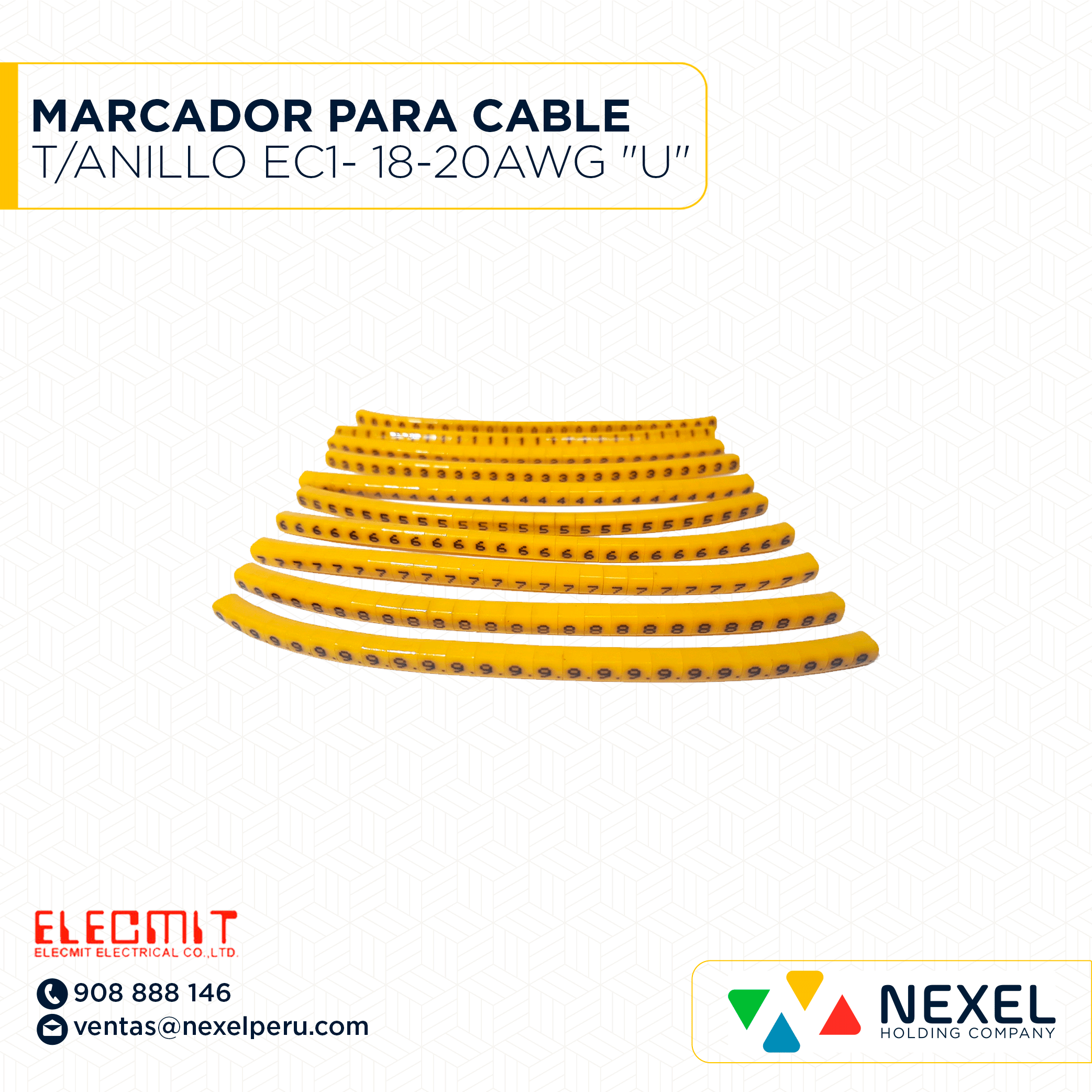 MARCADOR PARA CABLE T/ANILLO EC1- 18-20AWG "U" ELECMIT