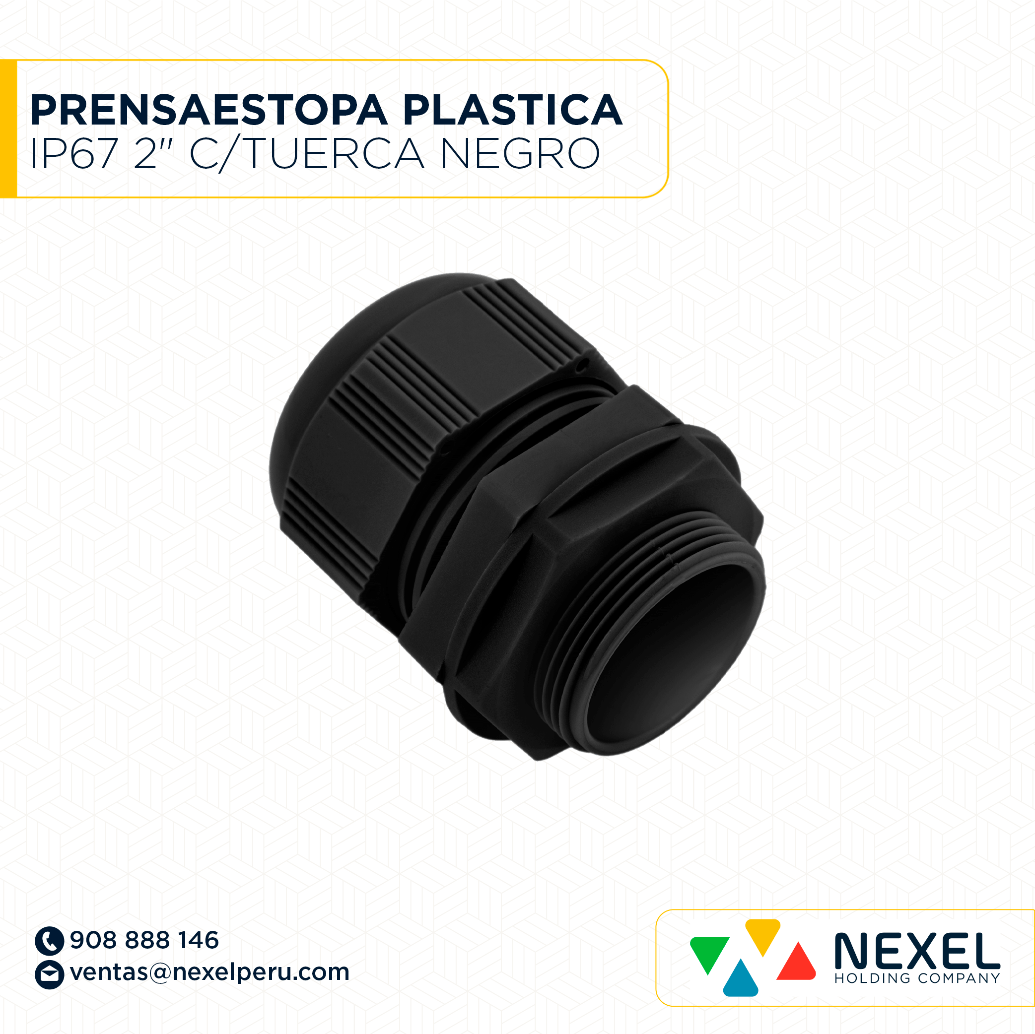 PRENSAESTOPA PLASTICA IP67 2" C/TUERCA NEGRO STANDARD