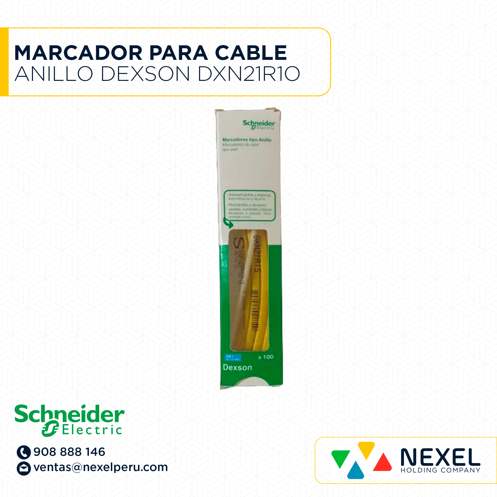 MARCADOR PARA CABLE TIPO ANILLO AMARRILO DEXSON - AR1 O (20-10 AWG/F OPTICA) 100UND DXN21R1O SCHNEIDER