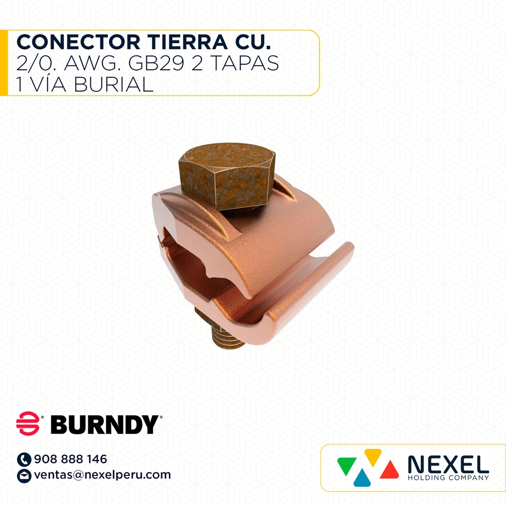 CONECTOR TIERRA CU. 2/0. AWG. GB29 2 TAPAS 1 VÍA BURIAL BURNDY