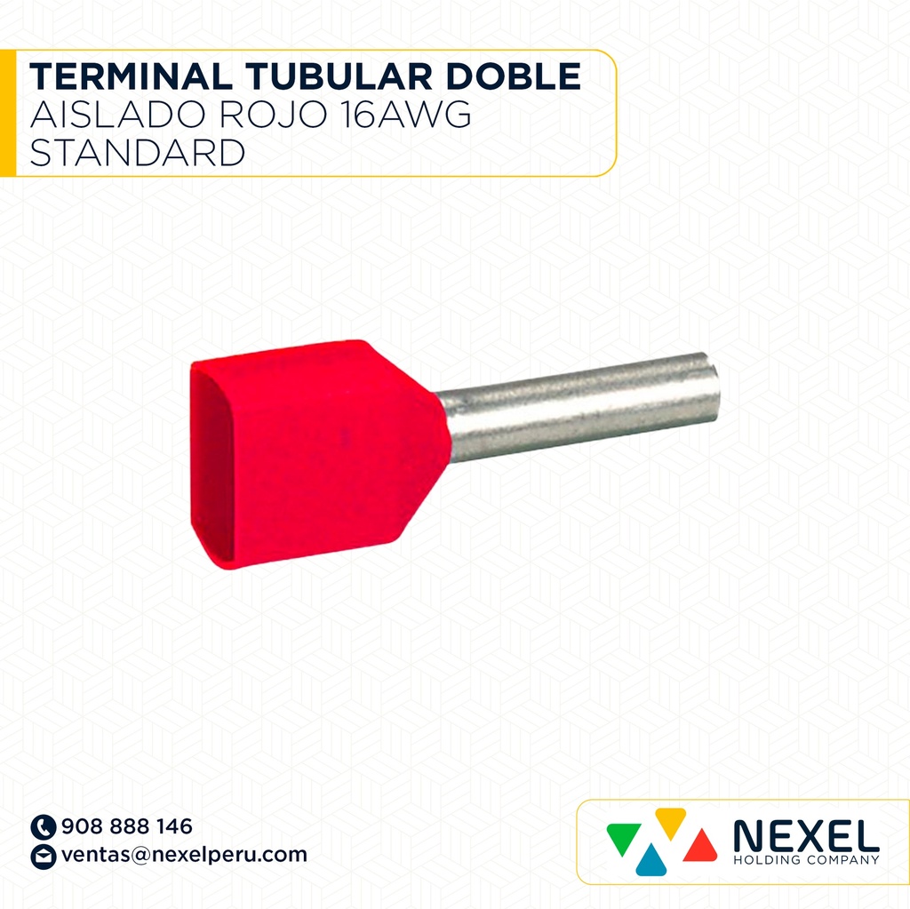 TERMINAL TUBULAR DOBLE AISLADO ROJO 16AWG STANDARD