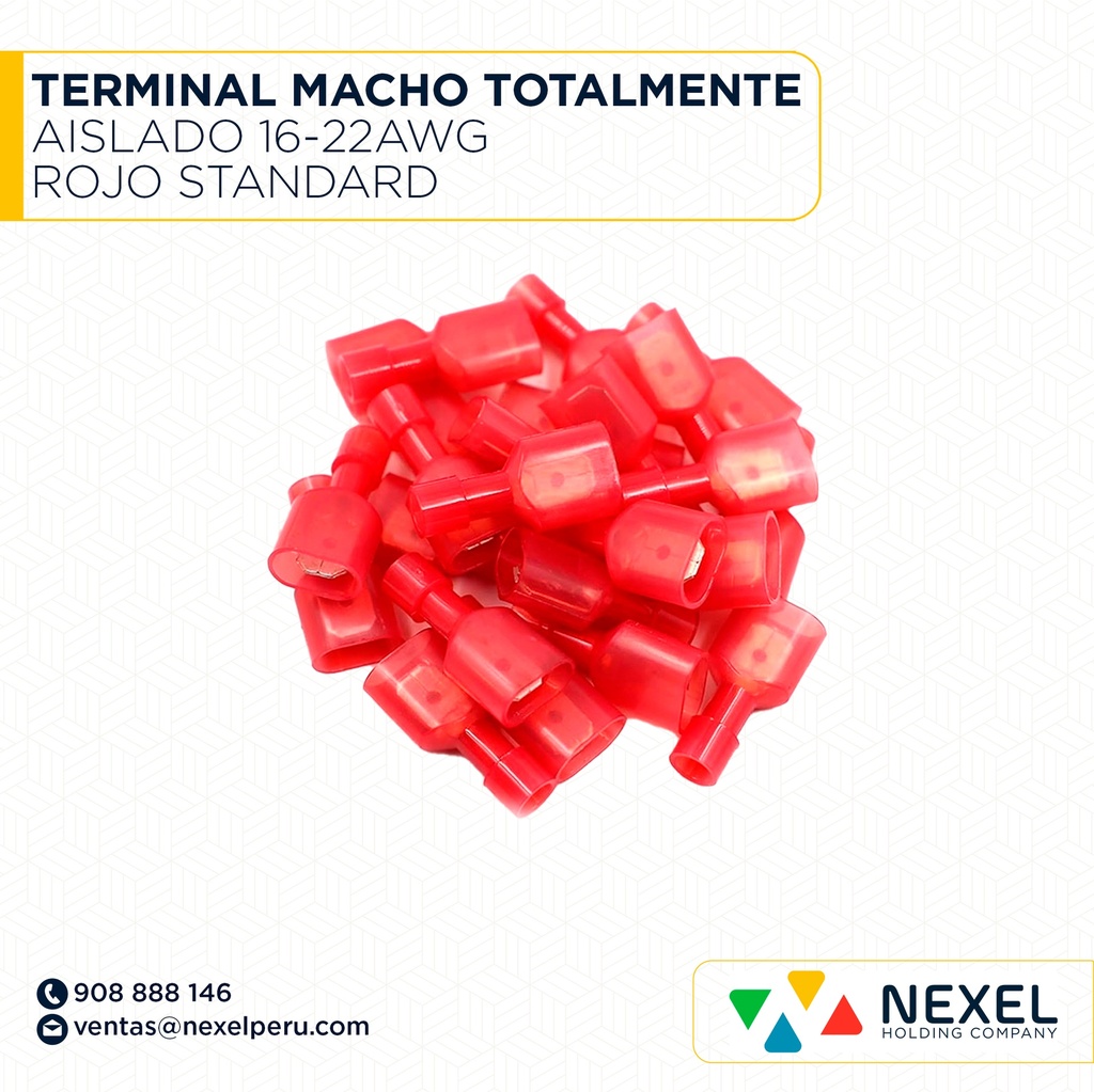 TERMINAL MACHO TOTALMENTE AISLADO 16-22AWG ROJO STANDARD
