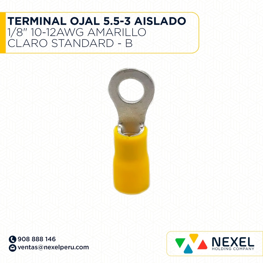 TERMINAL OJAL 5.5-3 AISLADO 1/8" 10-12AWG AMARILLO CLARO STANDARD - B