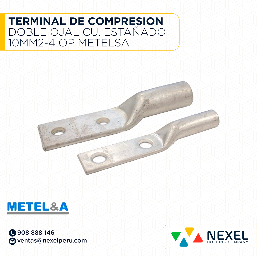 TERMINAL DE COMPRESION DOBLE OJAL CU. ESTAÑADO 10MM2-4 OP METELSA