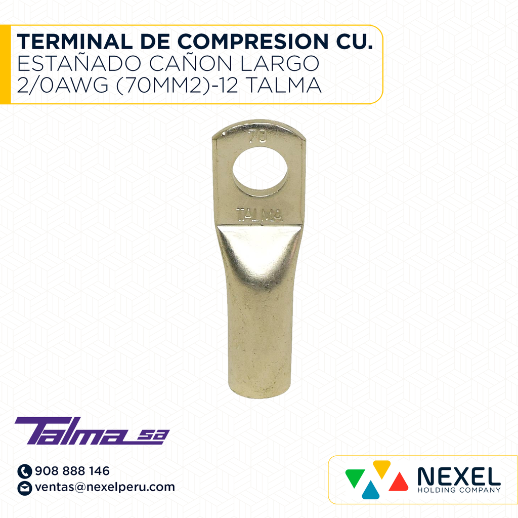 TERMINAL DE COMPRESION CU. ESTAÑADO CAÑON LARGO 2/0AWG (70MM2)-12 TALMA