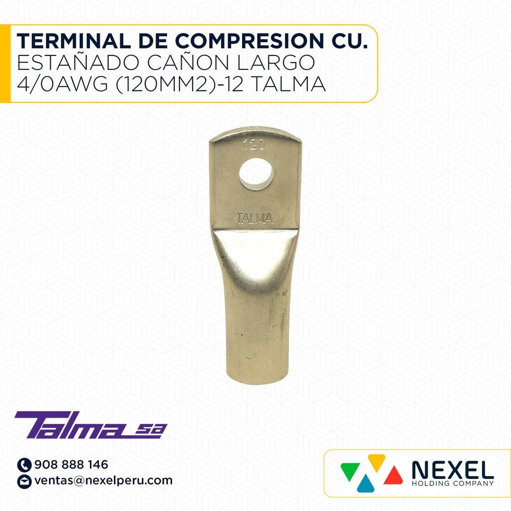 TERMINAL DE COMPRESION CU. ESTAÑADO CAÑON LARGO 4/0AWG (120MM2)-12 TALMA