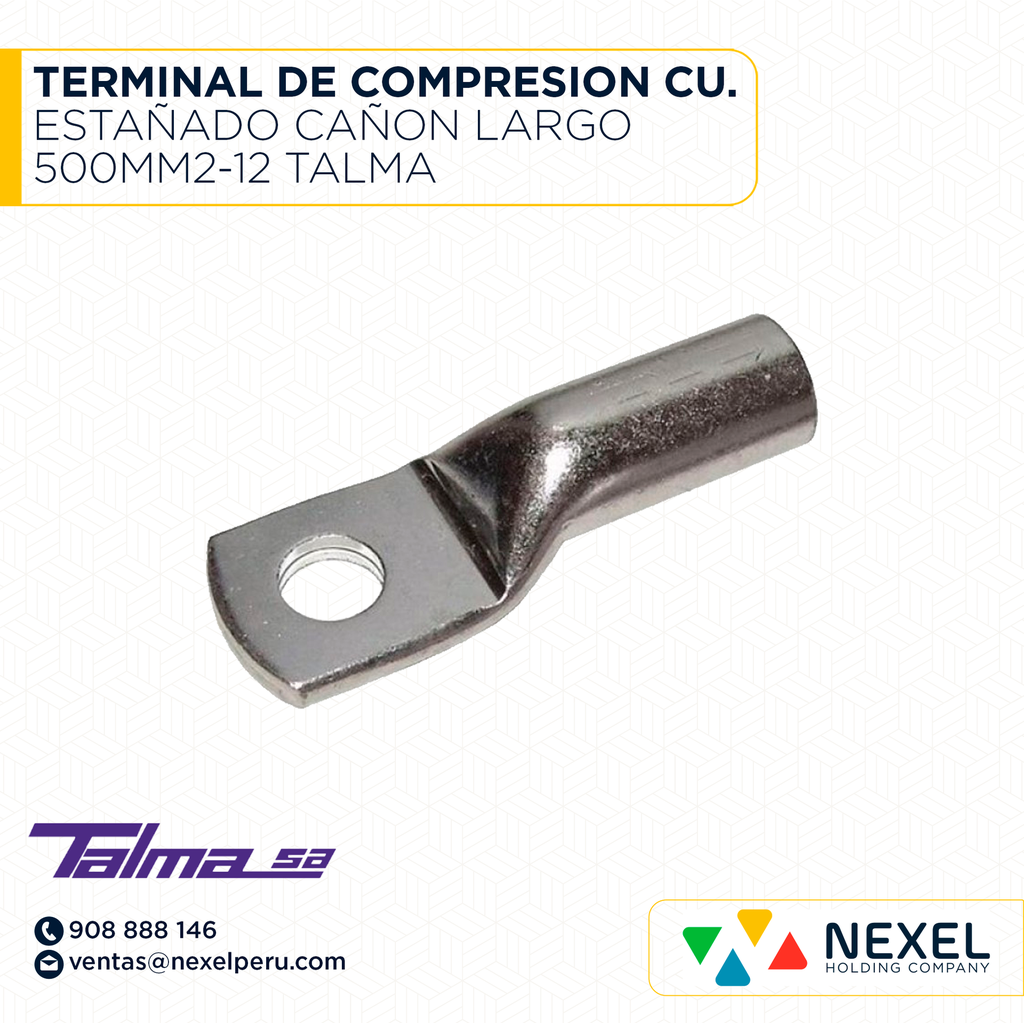 TERMINAL DE COMPRESION CU. ESTAÑADO CAÑON LARGO 500MM2-12 TALMA