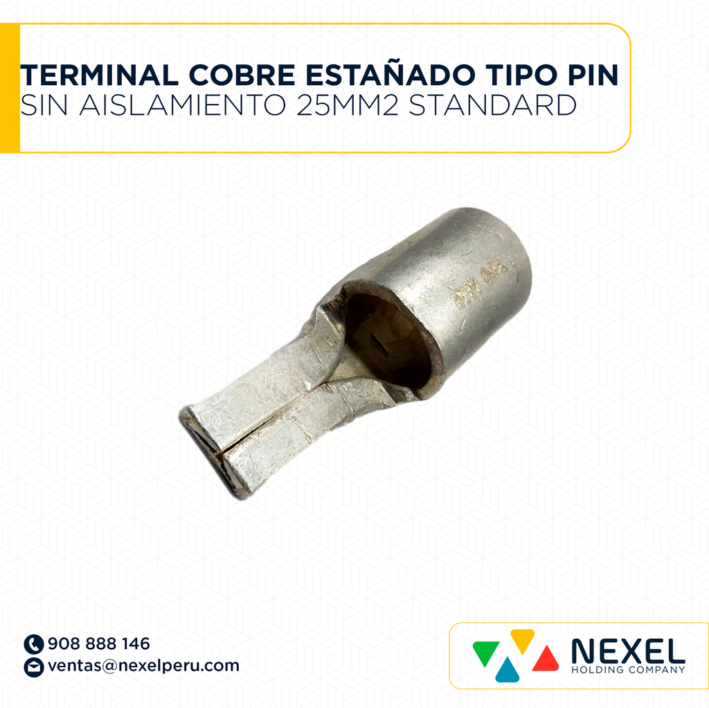 TERMINAL COBRE ESTAÑADO TIPO PIN SIN AISLAMIENTO 25MM2 STANDARD