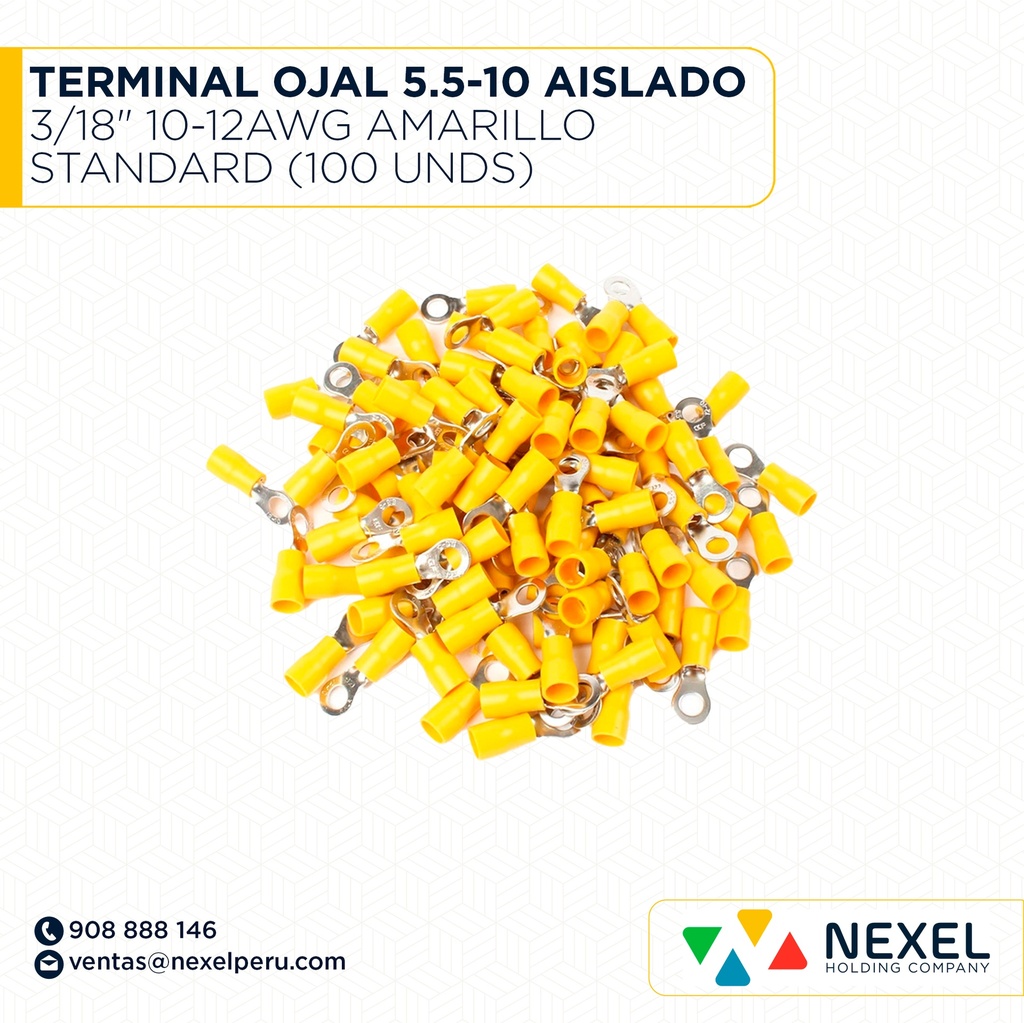 TERMINAL OJAL 5.5-10 AISLADO 3/18" 10-12AWG AMARILLO STANDARD (100 UNDS)