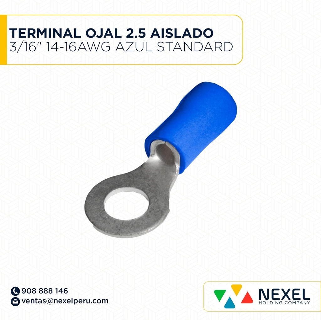 TERMINAL OJAL 2.5 AISLADO 3/16" 14-16AWG AZUL STANDARD