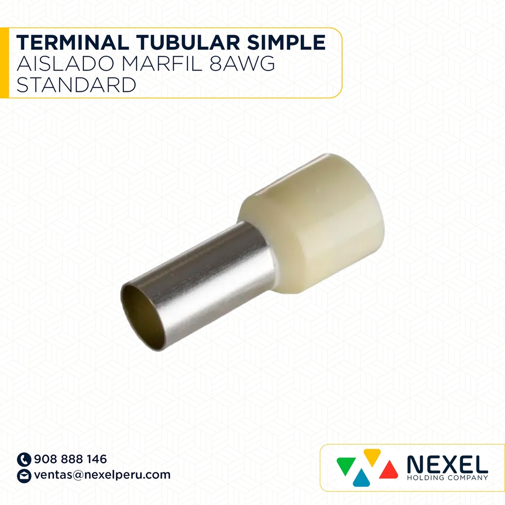 TERMINAL TUBULAR SIMPLE AISLADO MARFIL 8AWG STANDARD