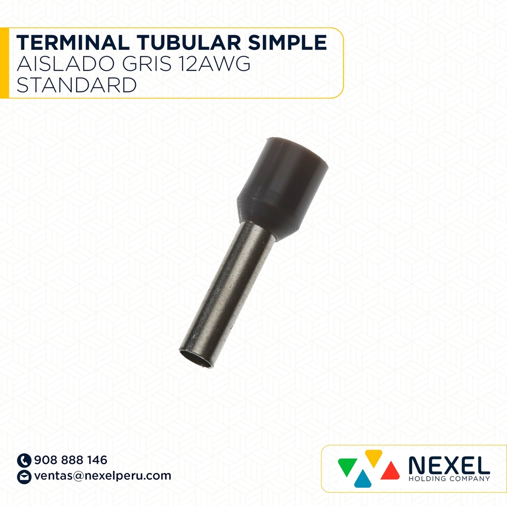 TERMINAL TUBULAR SIMPLE AISLADO GRIS 12AWG STANDARD