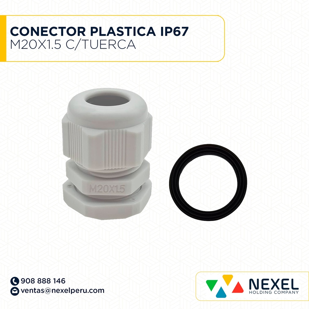 OUT- CONECTOR PLASTICA IP67 M20X1.5 C/TUERCA STANDARD
