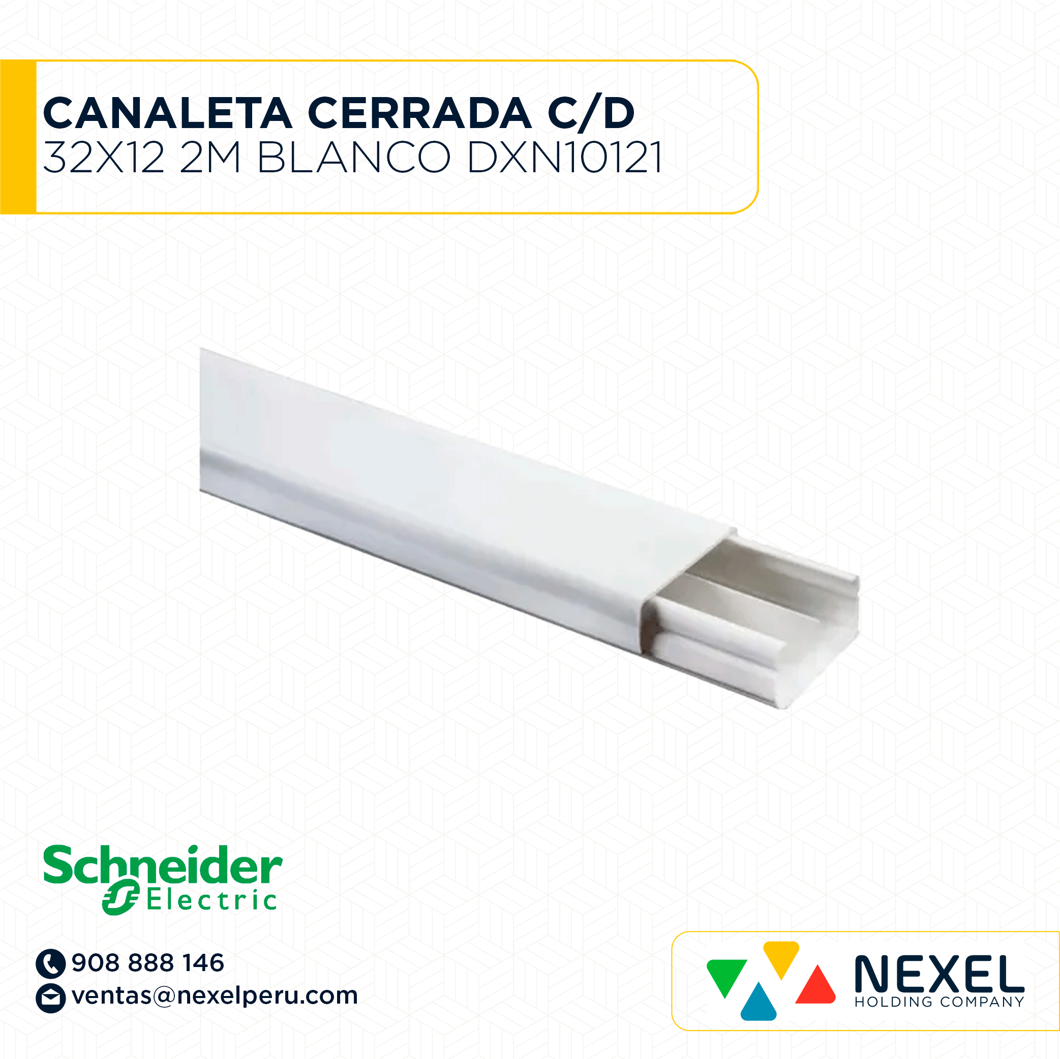 CANALETA CERRADA 32X12 2M C/DIVISION DEXSON BLANCO / SIN ADHESIVO / DXN10121 SCHNEIDER