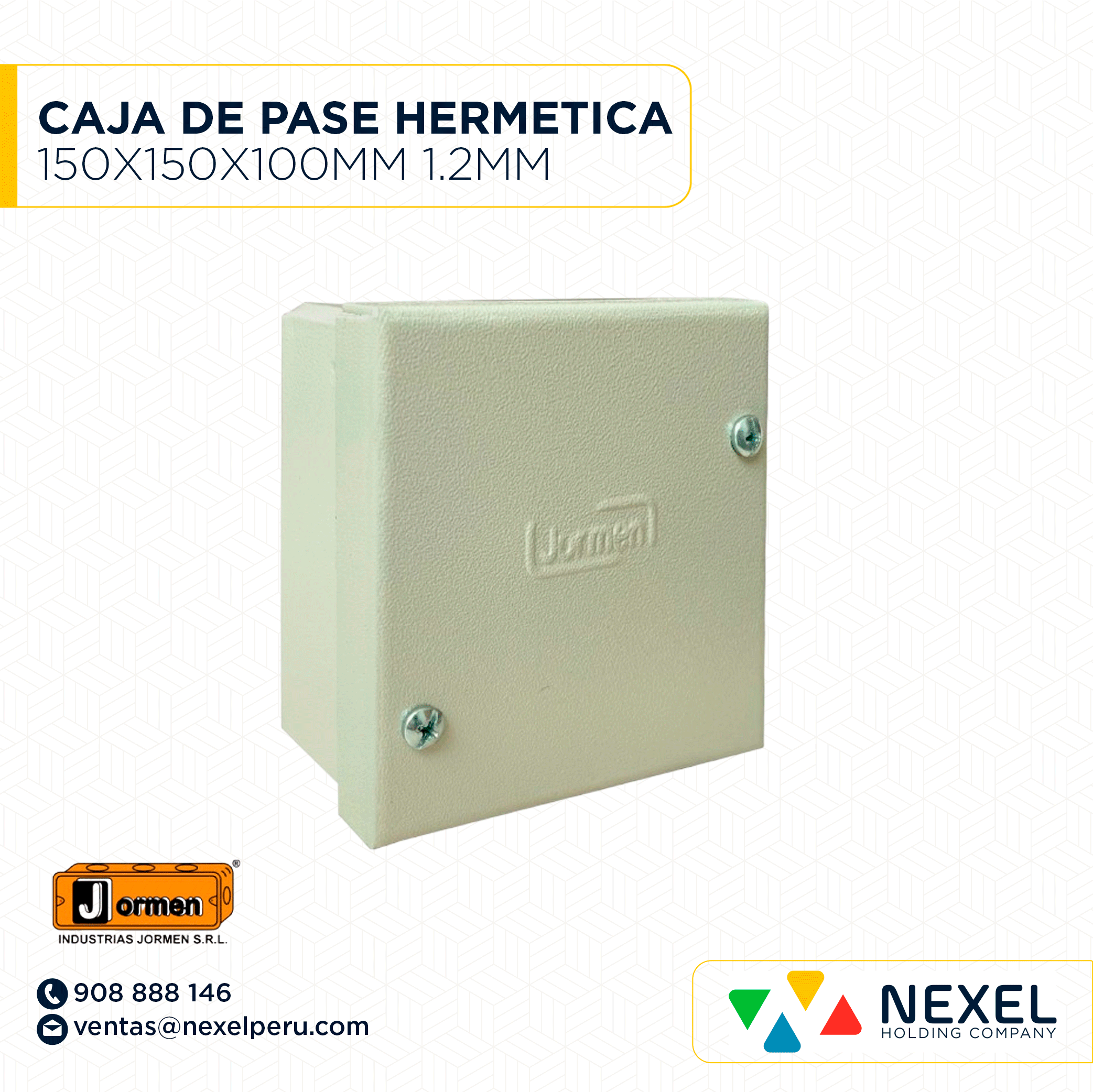 CAJA DE PASE HERMETICA 150X150X100MM 1.2MM CON TAPA HERMETICA RAL 7032 JORMEN