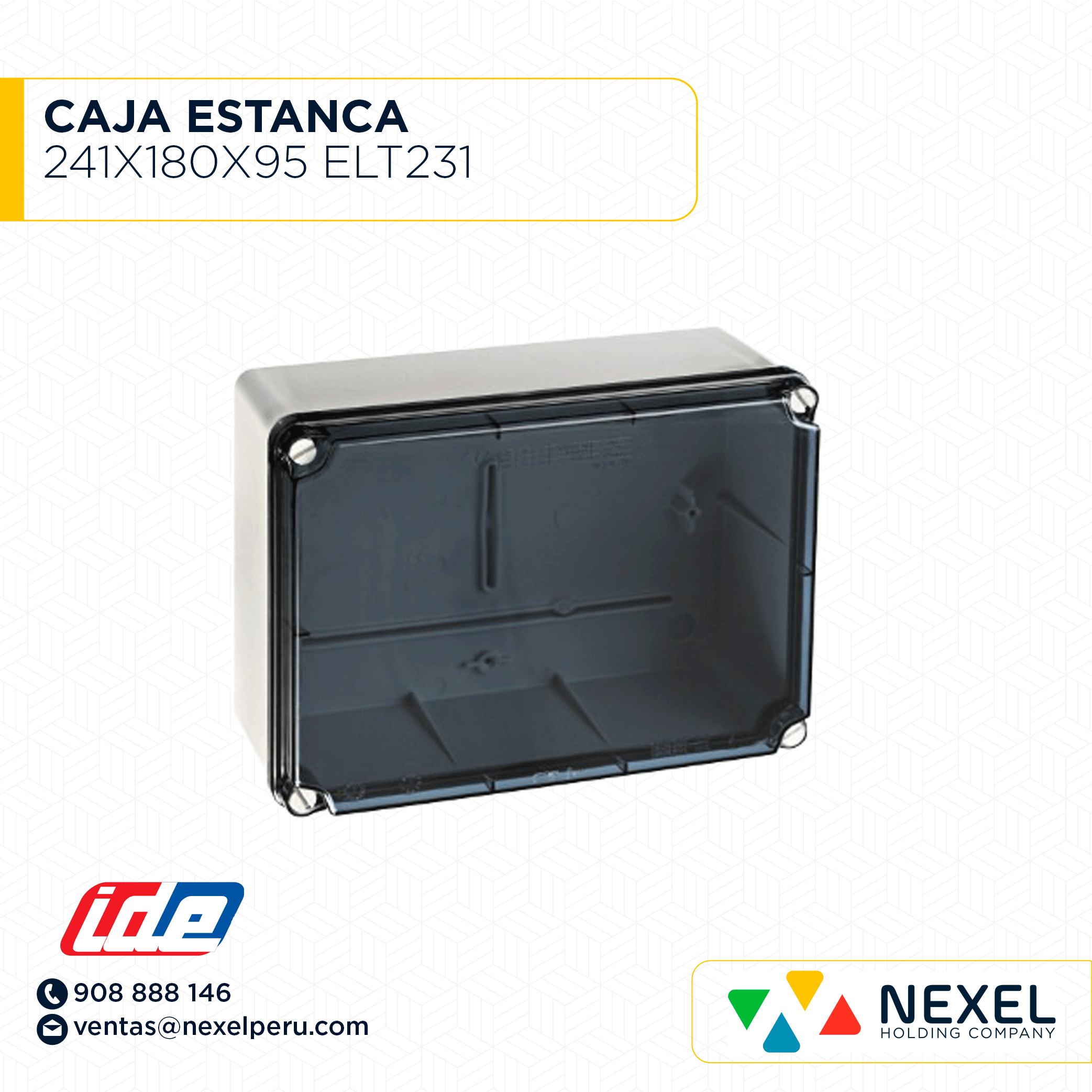 CAJA ESTANCA 241X180X95 LAT.LISOS TAPA TRANSP ELT231 IDE