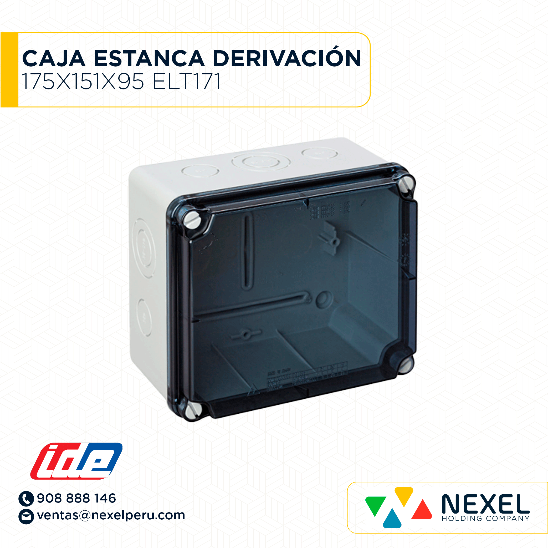 CAJA ESTANCA DERIVACIÓN 175X151X95 LAT.LISOS TAPA TRANSP ELT171 IDE