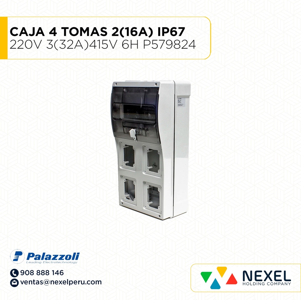 OUT- CAJA 4 TOMAS 2(16A) 220V 3(32A)415V 6H IP67 P579824 PALAZZOLI