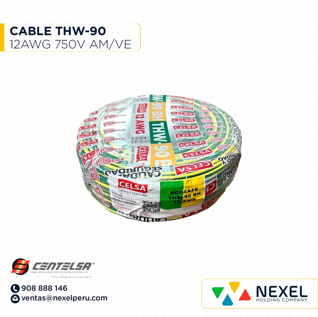 CABLE THW-90 12AWG 750V AM/VER CENTELSA