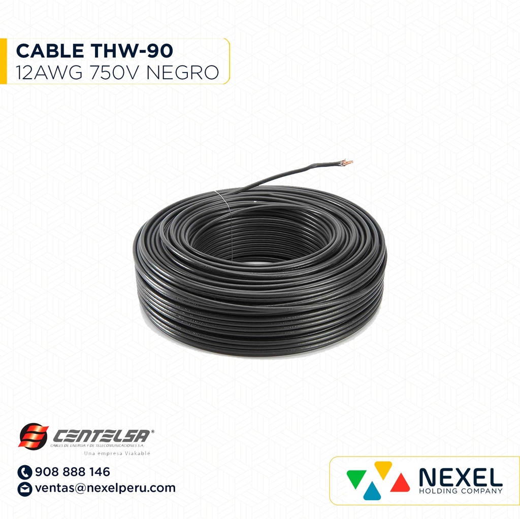 CABLE THW-90 12AWG 750V NEGRO CENTELSA