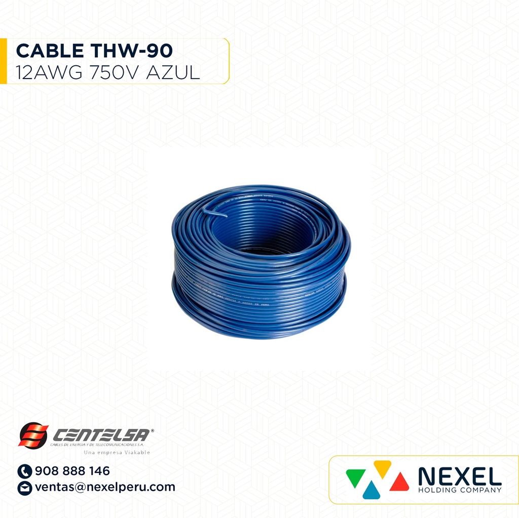 CABLE THW-90 12AWG 750V AZUL CENTELSA