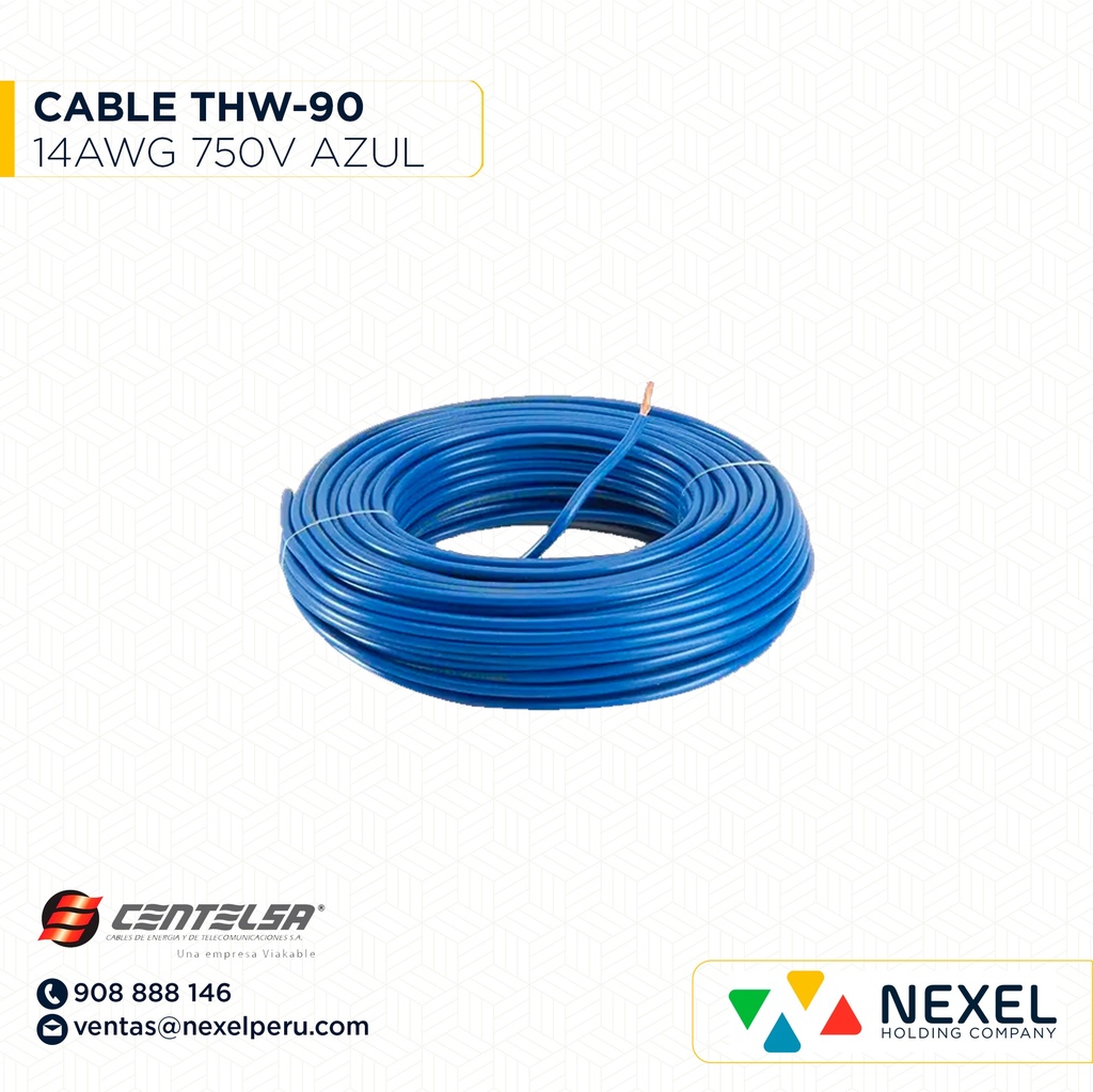 CABLE THW-90 14AWG 750V AZUL CENTELSA