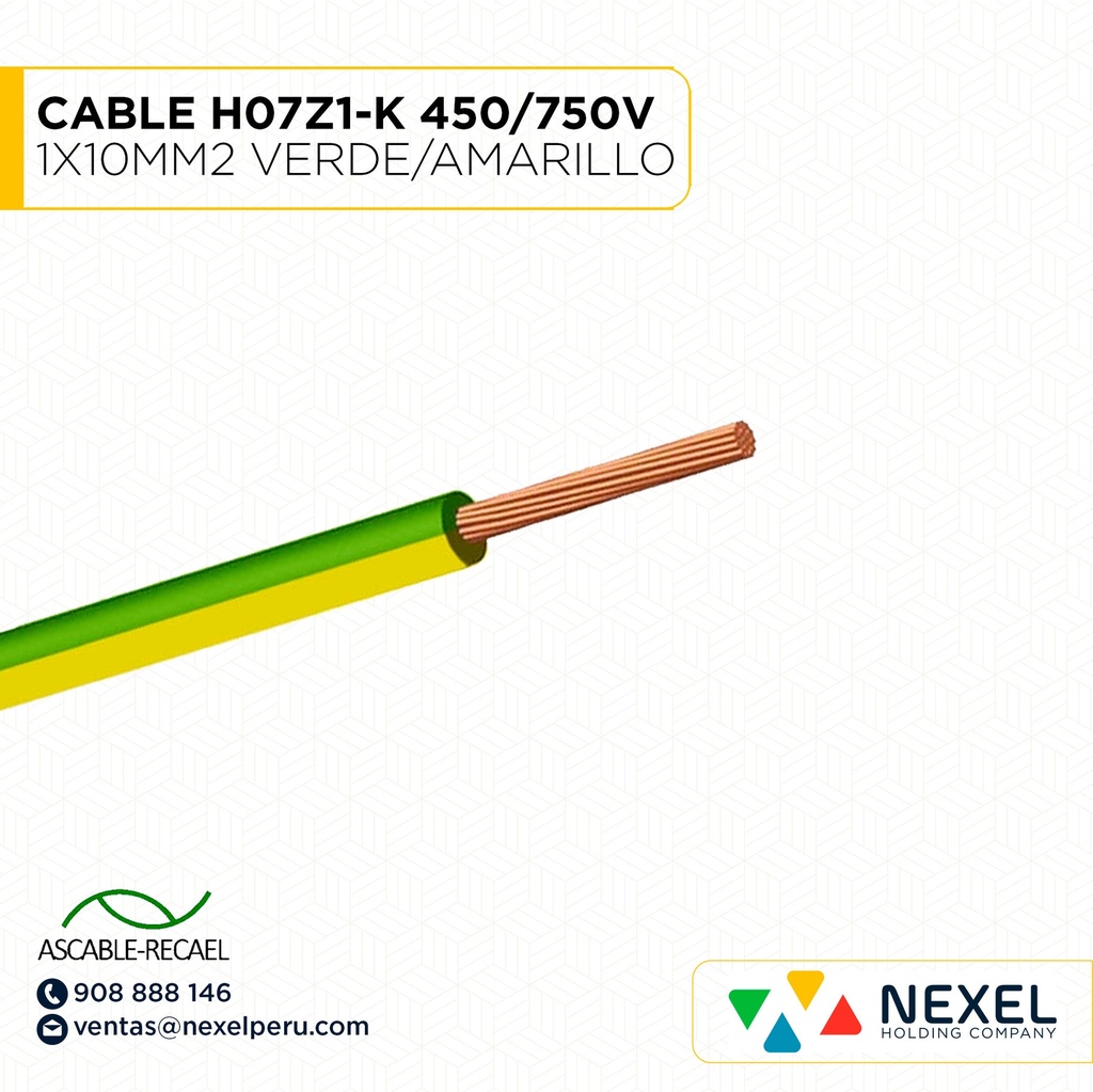 CABLE H07Z1-K 450/750V 1X10MM2 VERDE/AMARILLO ASCABLE