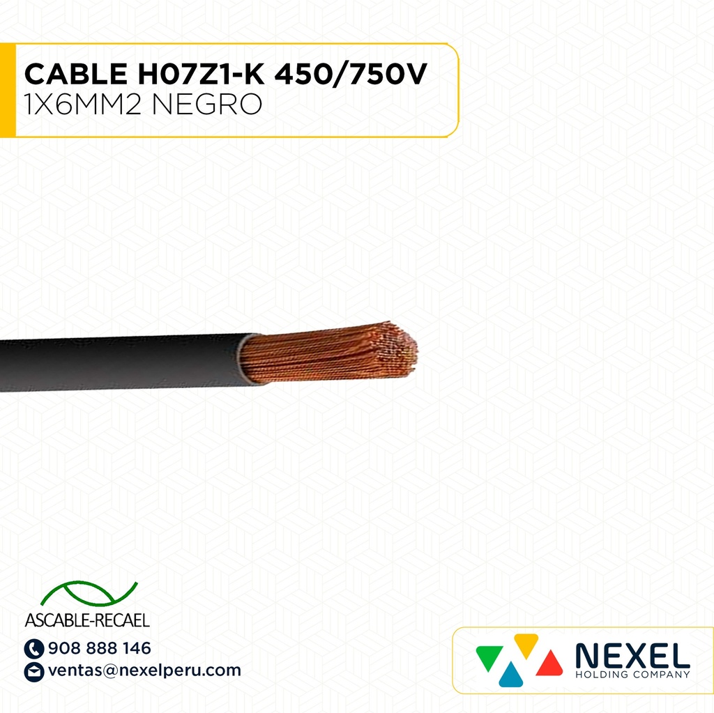 CABLE H07Z1-K 450/750V 1X6MM2 NEGRO (RLL X100MTS) ASCABLE