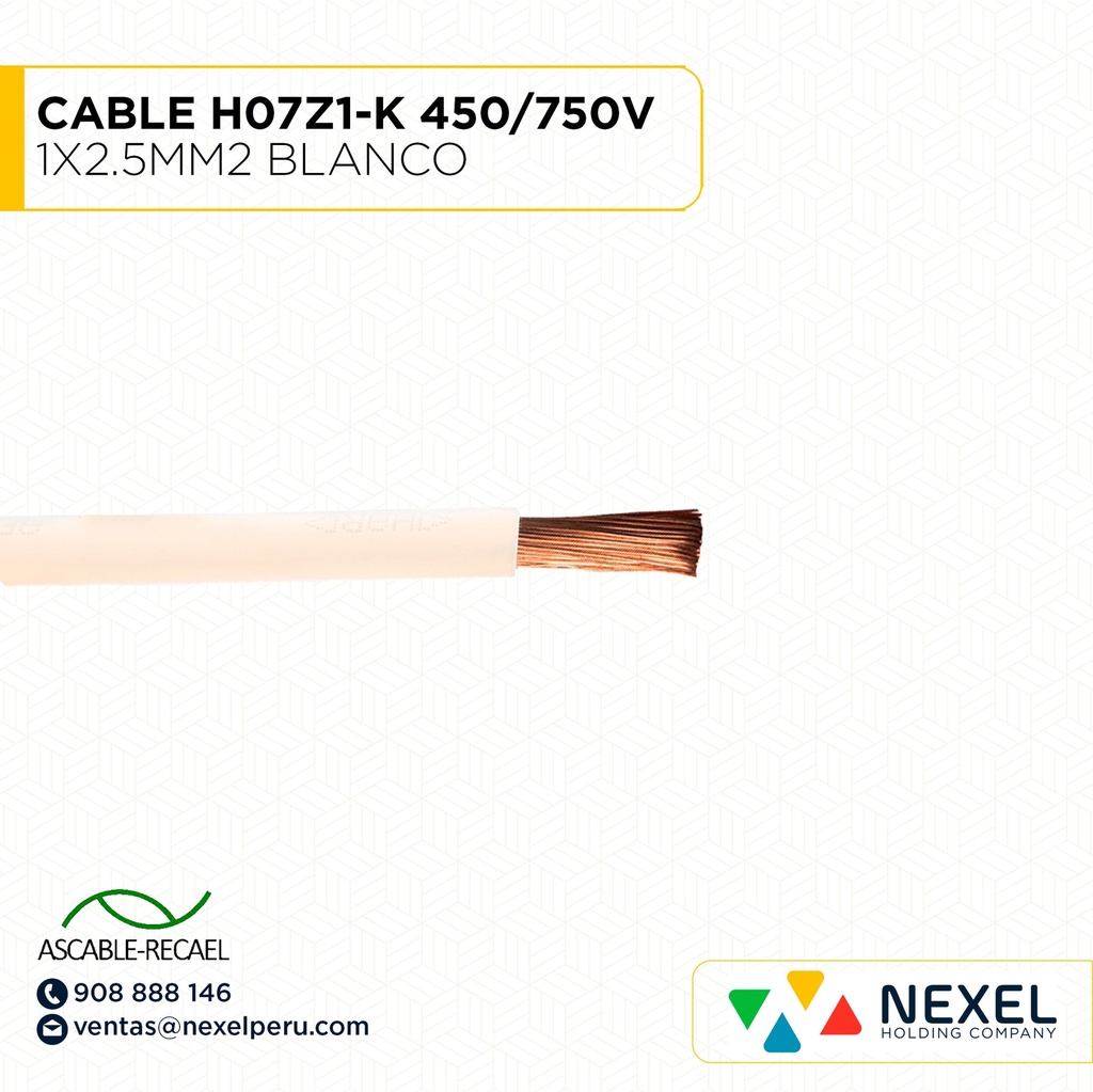 CABLE H07Z1-K 450/750V 1X2.5MM2 BLANCO (RLL X100MTS) ASCABLE