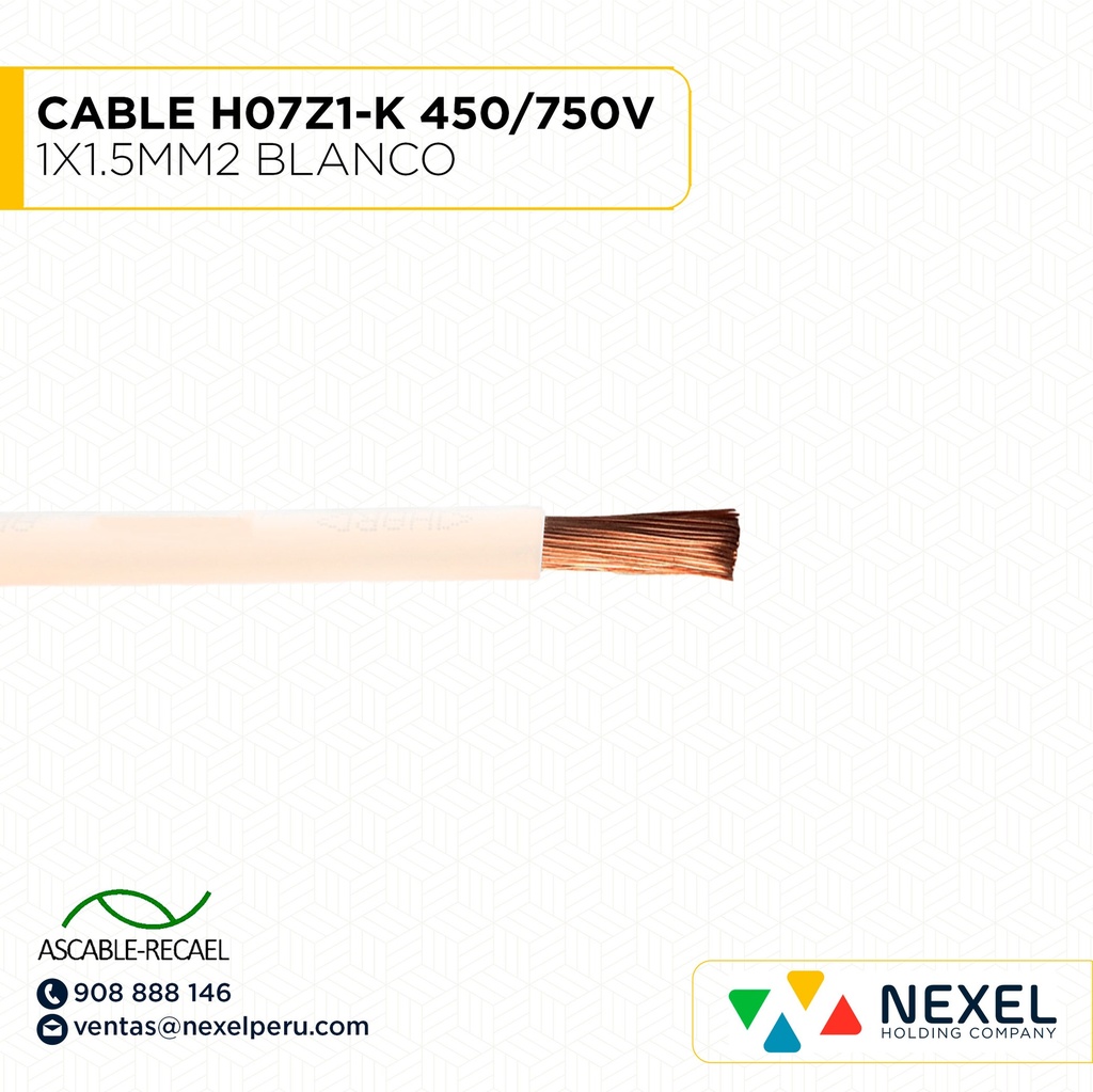 CABLE H07Z1-K 450/750V 1X1.5MM2 BLANCO (RLL X100MTS) ASCABLE