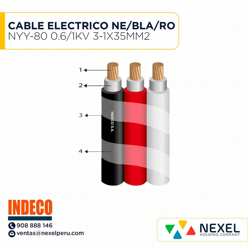 CABLE ELECTRICO NYY-80 0.6/1KV 3-1X35MM2 NE/BLA/RO INDECO