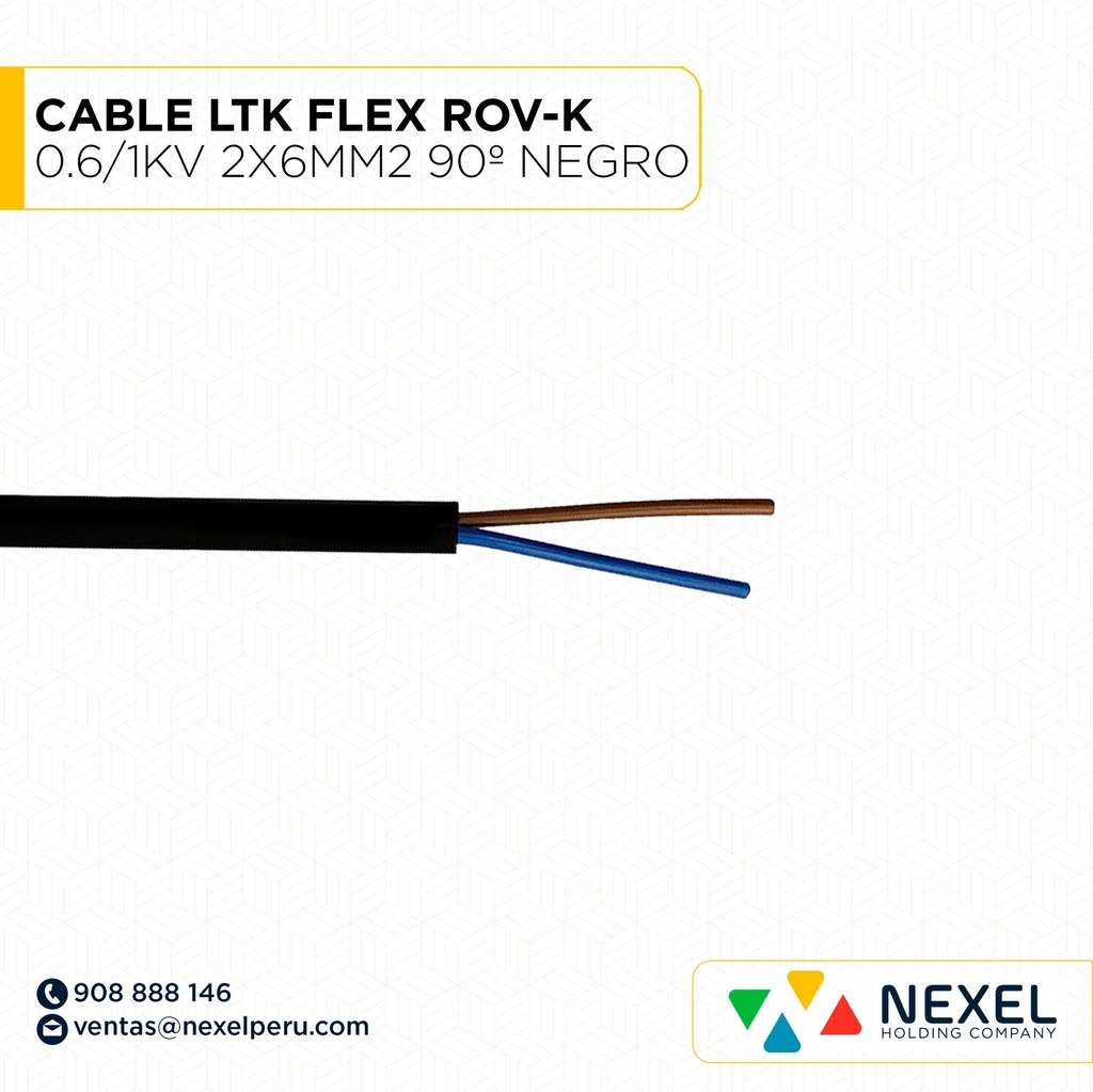 OUT- CABLE LTK FLEX ROV-K 0.6/1KV 2X6MM2 90º NEGRO LIQUIDACION NACIONAL