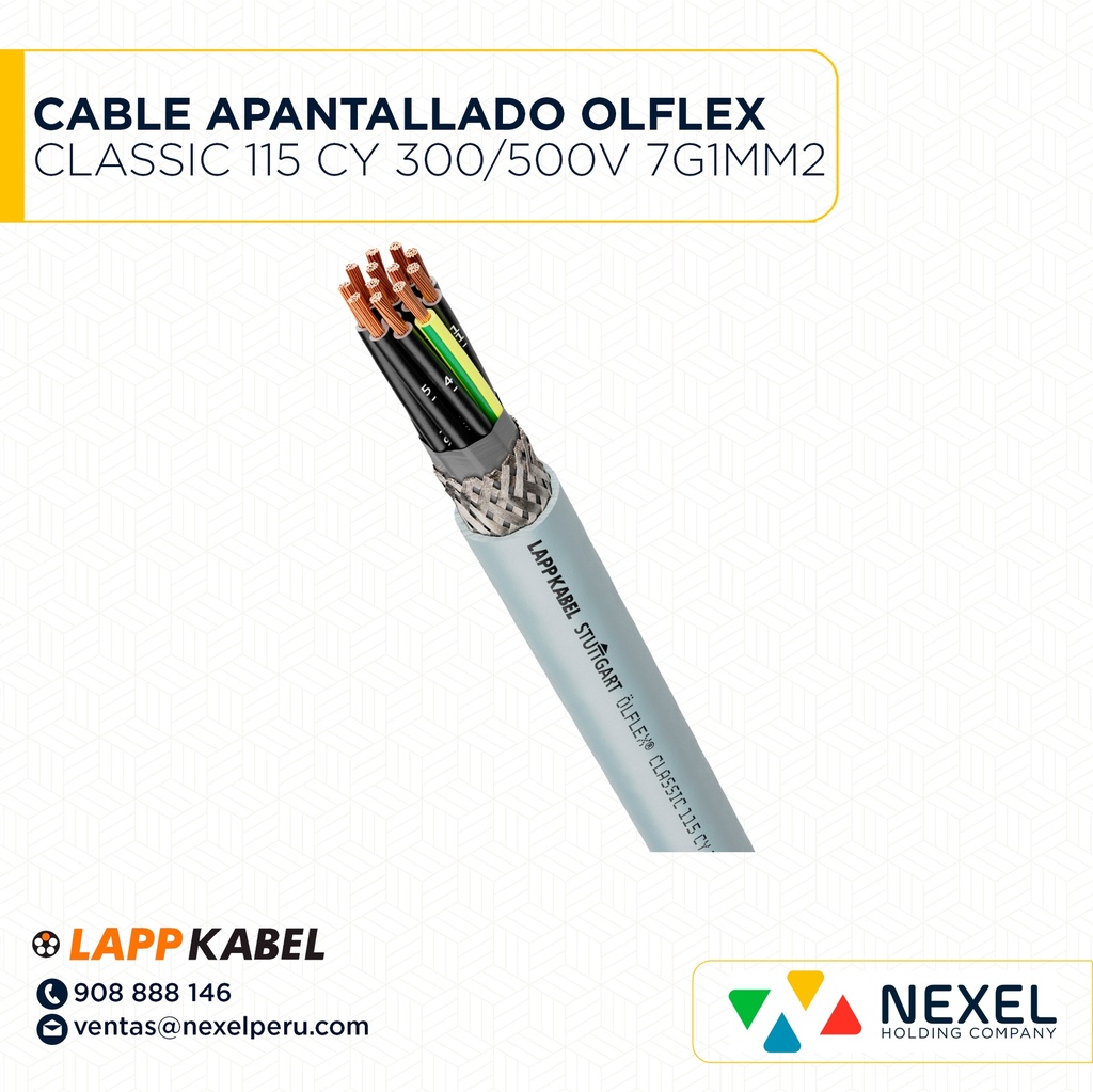 CABLE APANTALLADO OLFLEX CLASSIC 115 CY 300/500V 7G1MM2 PVC GRIS 1136207 LAPP KABEL