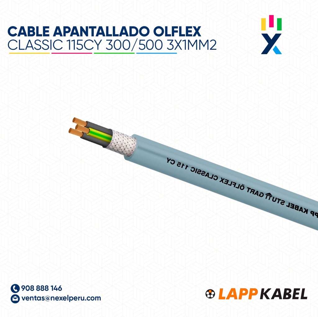 CABLE APANTALLADO OLFLEX CLASSIC 115 CY 300/500V 3X1MM2 PVC GRIS 1136853 LAPP KABEL