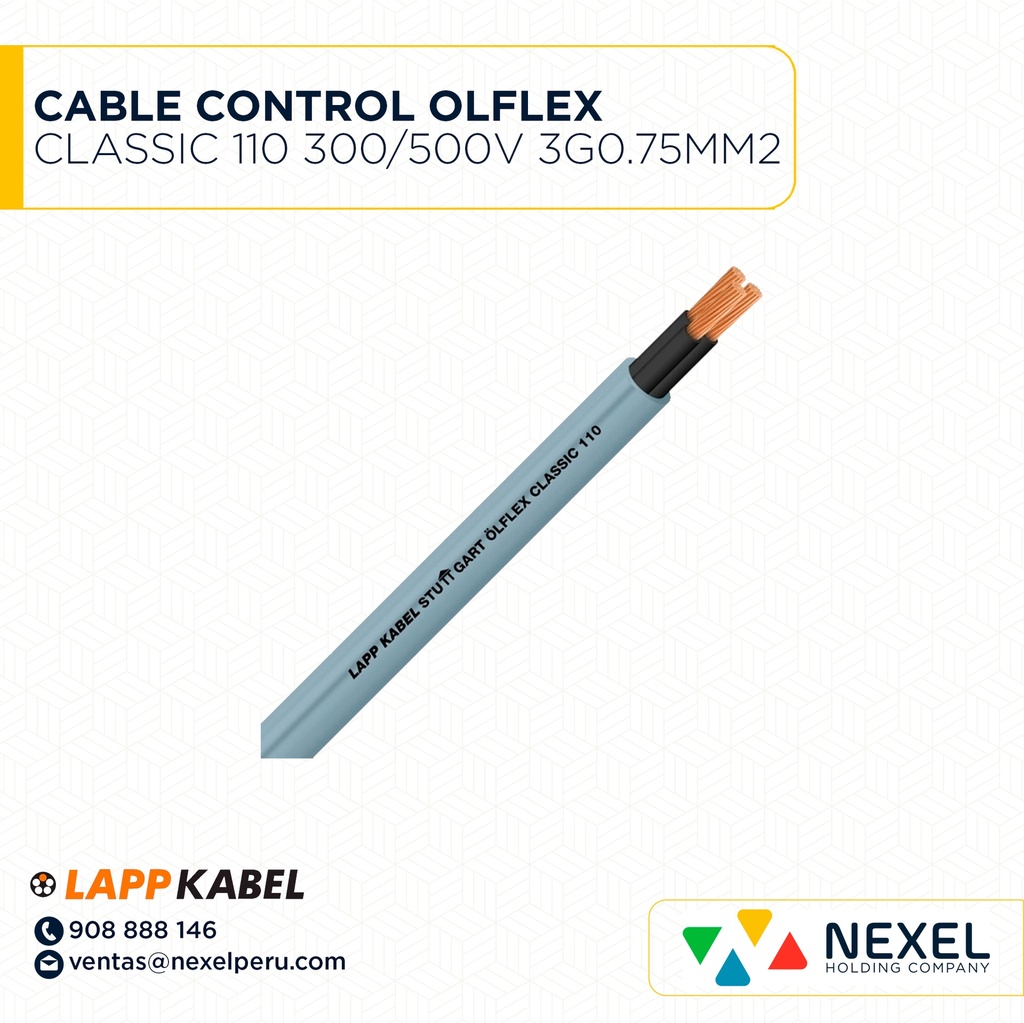 CABLE CONTROL OLFLEX CLASSIC 110 300/500V 3G0.75MM2 PVC GRIS 1119103 LAPP KABEL