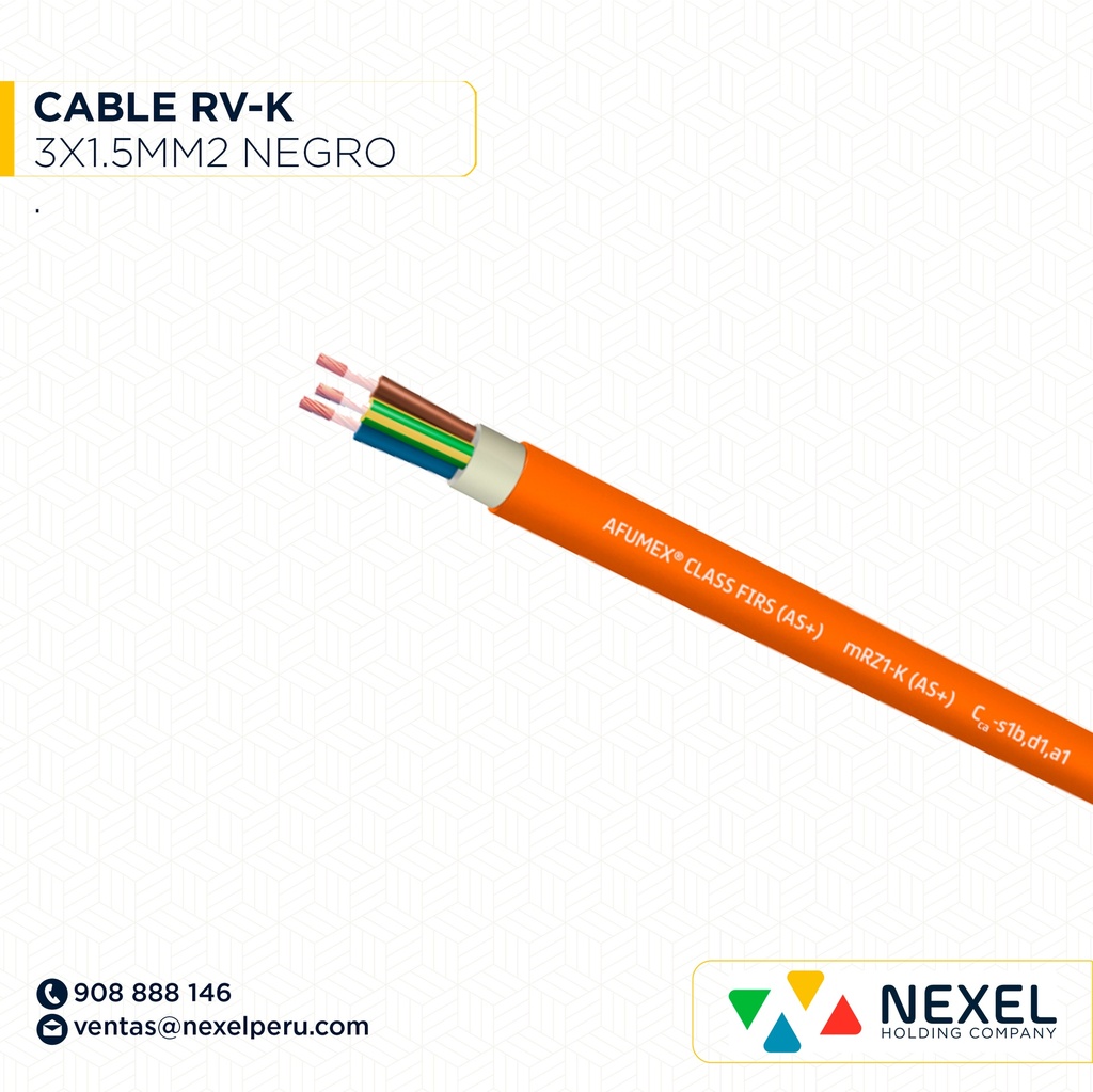 CABLE RVK 3X1.5MM2 0.6/1KV NEGRO PRYSMIAN AFUMEX