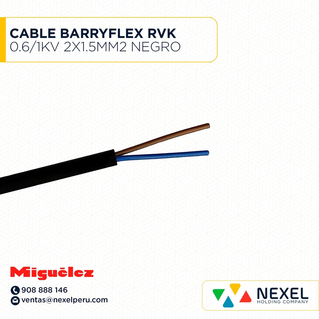 CABLE BARRYFLEX RVK 0.6/1KV 2X1.5MM2 NEGRO MIGUELEZ