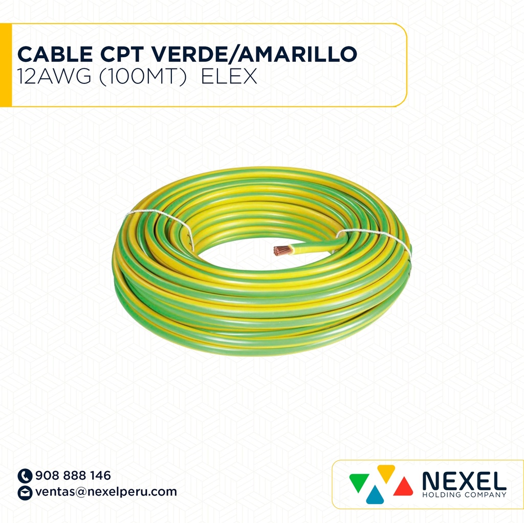 CABLE CPT 12AWG VERDE/AMARILLO (100MT)  ELEX