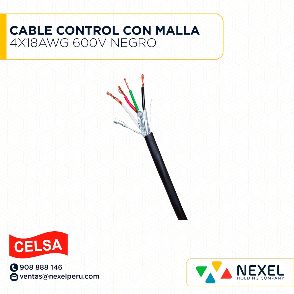 OUT- CABLE CONTROL CON MALLA 4X18AWG 600V NEGRO CELSA