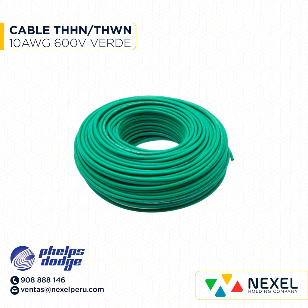 CABLE THHN/THWN 600V 10AWG VERDE PHELPS DODGE
