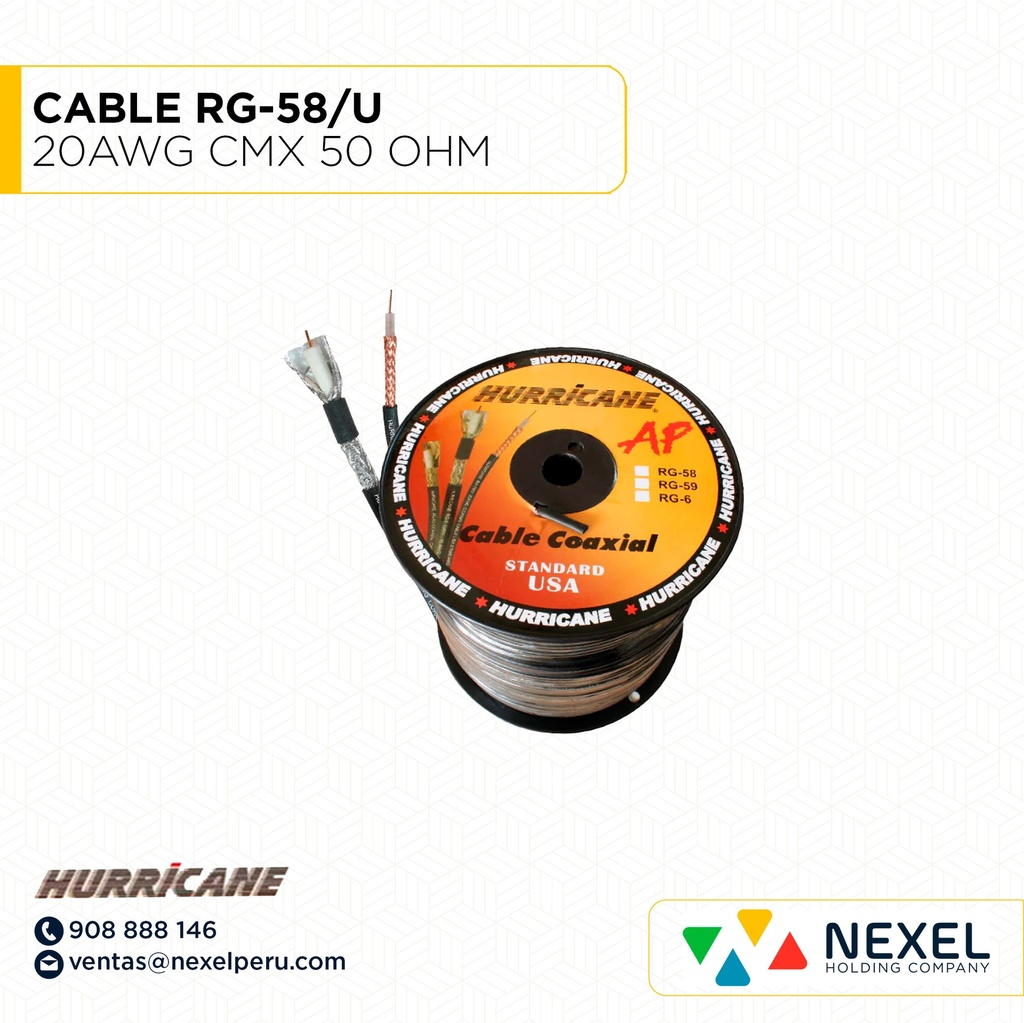 CABLE RG-58/U 20AWG CMX 50 OHM HURRICANE