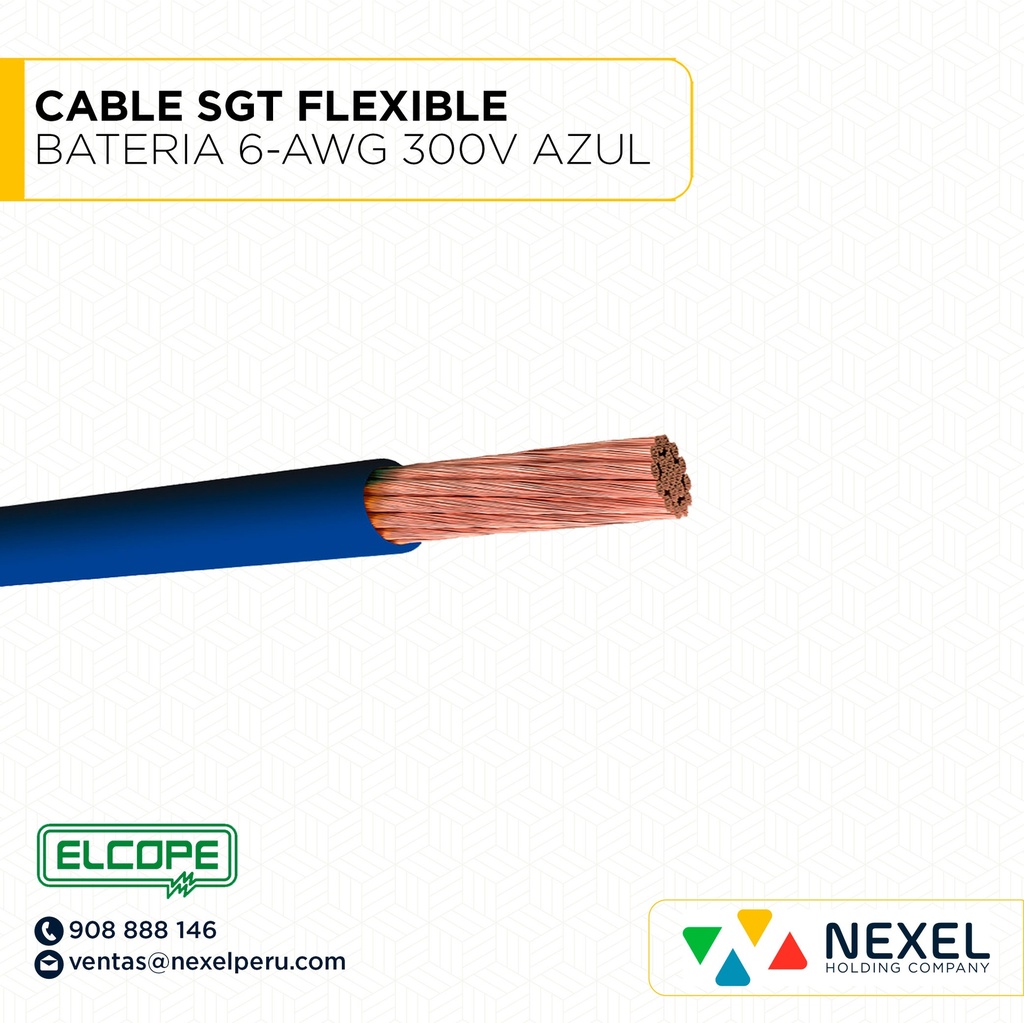 CABLE SGT FLEXIBLE BATERIA 6-AWG 300V AZUL ELCOPE