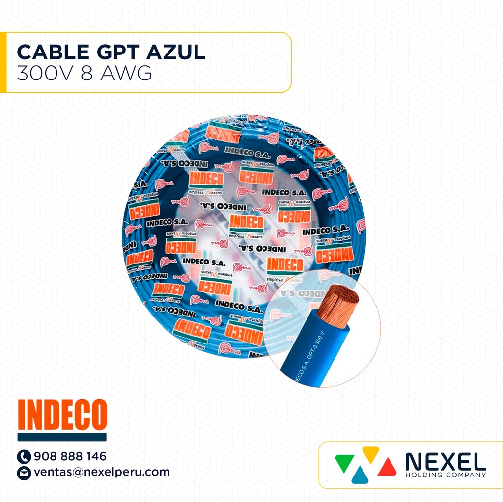 CABLE GPT 300V 8 AWG AZUL INDECO