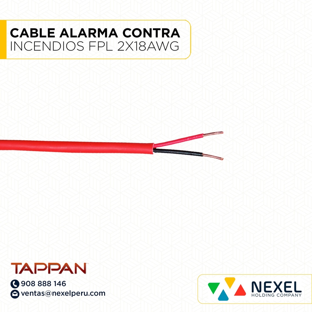 CABLE PARA ALARMA CONTRA INCENDIOS FPL 2X18AWG ROJO TAPAN