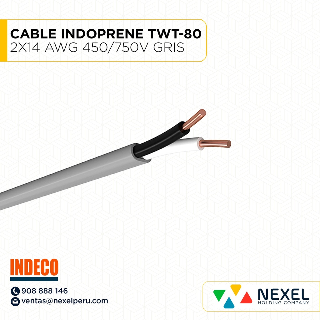 CABLE INDOPRENE TWT-80 (TM) 2X14 AWG 450/750V GRIS INDECO