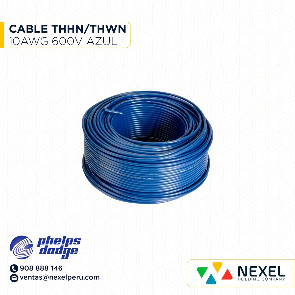 CABLE THHN/THWN 600V 10AWG AZUL PHELPS DODGE