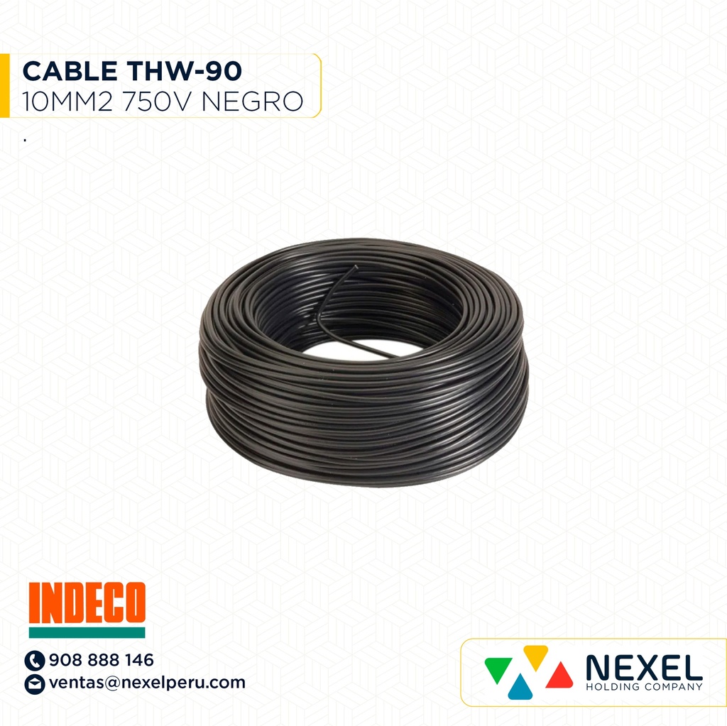 CABLE THW-90 750V 10MM2 NEGRO INDECO