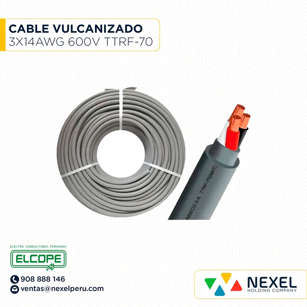CABLE VULCANIZADO TTRF-70 NLT 3X14AWG GRIS ELCOPE