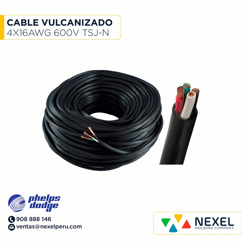CABLE VULCANIZADO TSJ-N 4X16AWG 600V NEGRO PHELPS DODGE